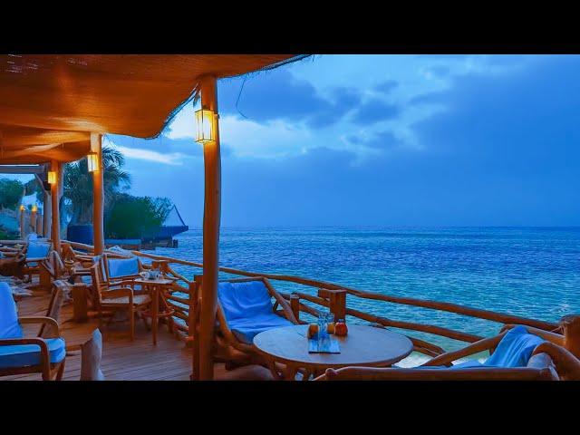 Summer Atmosphere of a Coastal Cafe with relaxing Bossa Nova Music and Sound of Ocean Waves 