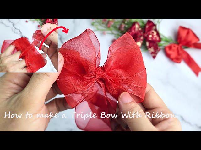 How to make a Triple Bow With Ribbon| Ribbon bow | Bow making