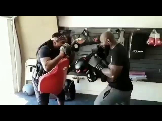 Carlos Takam training with Dewey Cooper