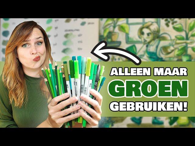 ZOVEEL! - ALLE GROENE ART SUPPLIES gebruiken die ik heb! - 1 kleur Challenge