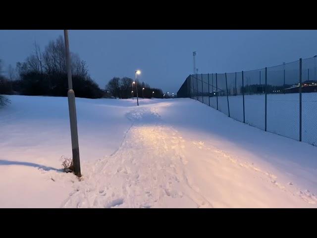 Walking In Märsta - Sweden on a Snowy track without music | Walking in winter’s beautiful evening