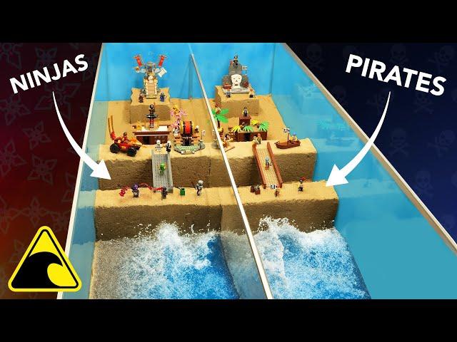 Pirates VS Ninjas - Double Dam Breach - Lego Tsunami Experiment