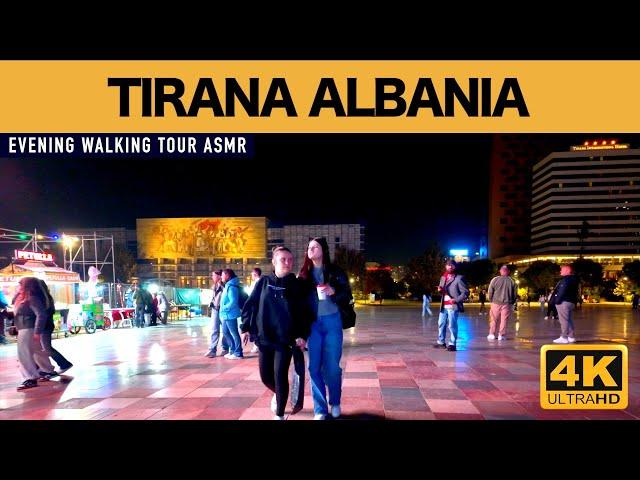 TIRANA, ALBANIA - RRUGA E KAVAJES - SHESHI SKENDERBEJ - EVENING WALK ASMR [4K HDR 60 FPS]