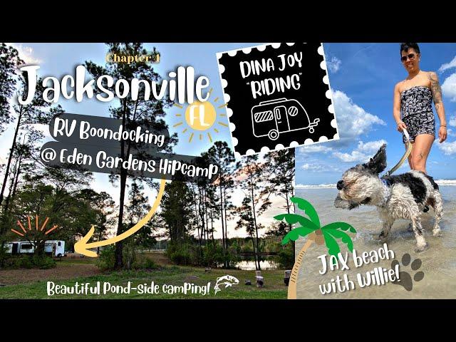 RV CAMPING IN JACKSONVILLE, FL ️ Boondocking @ Eden Gardens Hipcamp + Beach day with Willie! 