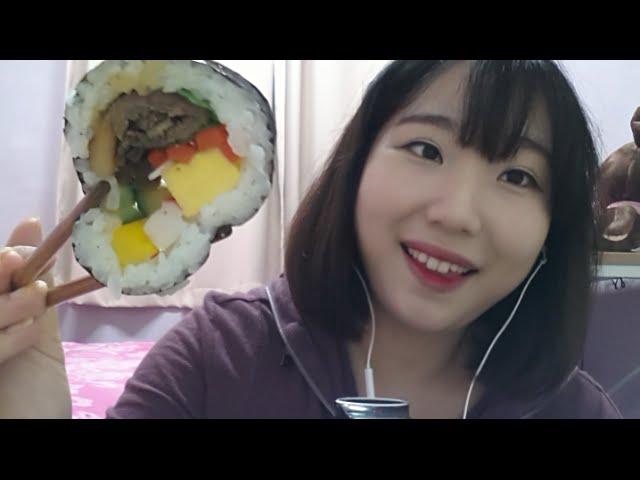 3D Korean 한국어 ASMR/김밥,떡볶이,튀김먹기/Eating Sounds/Binaural/Soft Speaking