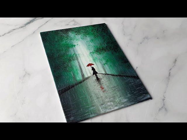 Walk in the forest rain  easy acrylic painting idea for beginners #shorts #youtubeshorts #artideas