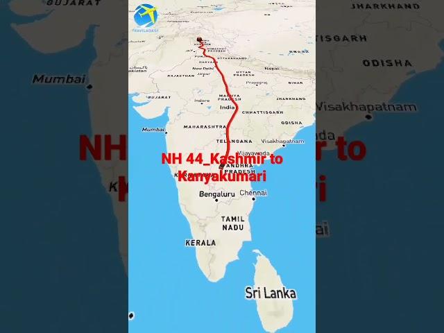 longest Highway in India | NH 44 route map| Kashmir to Kanyakumari highway #india #indian