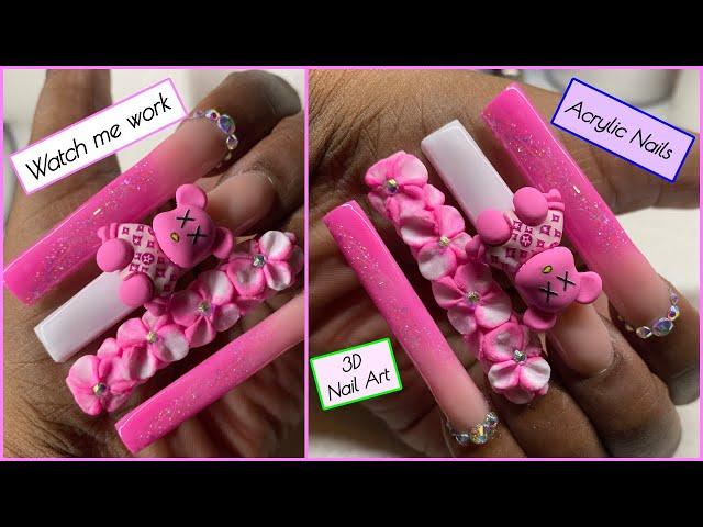 DIY  WATCH ME FREESTYLE PINK 3D NAIL ART NAILS!#101 #101