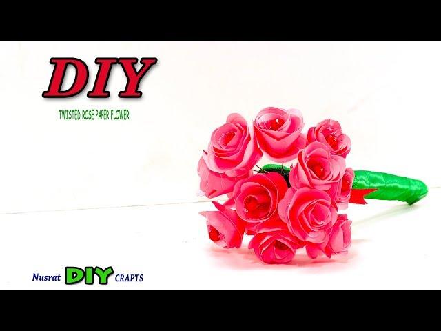 DIY Twitest Rose Paper Flower | How to make | Nusrat DIY Crafts