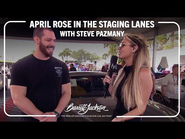 April Rose in the Staging Lanes with Steve Pazmany - BARRETT-JACKSON 2024 PALM BEACH