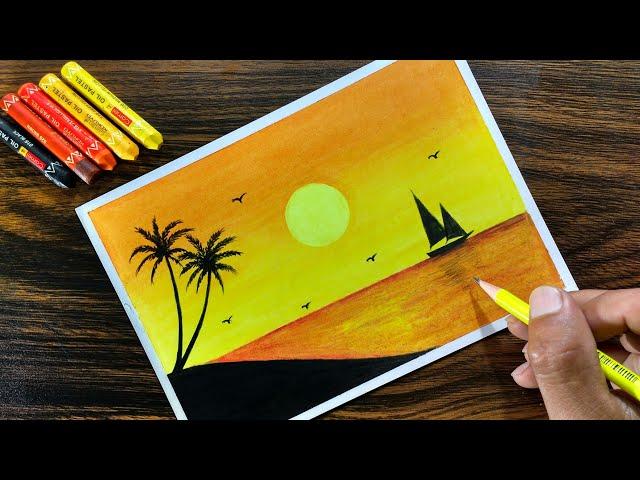 Sunset Scenery with Oil Pastel for beginners - Step by Step