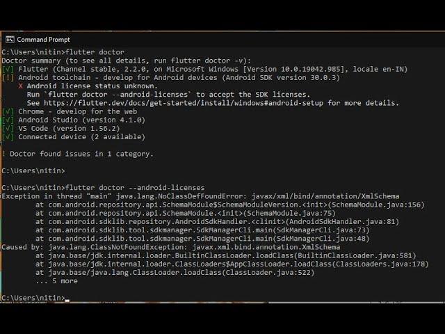 Flutter latest Version 2.2.0 Error After Upgrade | flutter doctor --android-licenses Error | Flutter