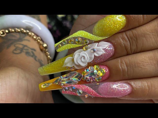 Watch me work | 3D rose | nail forms | peachy yolk lol