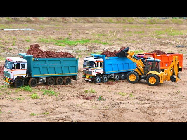 Jcb 5cx backhoe loading mud in Tata truck 2518 and Tata Tipper Truck | jcb video cartoon