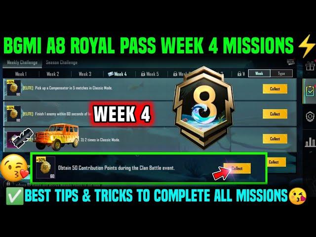 A8 WEEK 4 MISSION | BGMI WEEK 4 MISSIONS EXPLAINED | A8 ROYAL PASS WEEK 4 MISSION | C6S18 WEEK 4