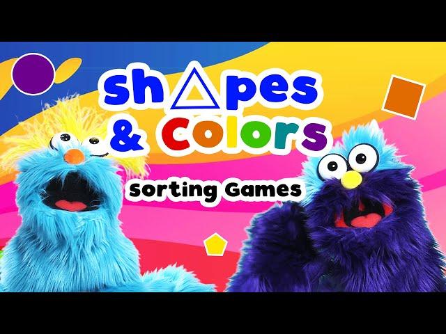 Easy Color & Shape Sorting Game:  Bings and Potts Puppet Show for Kids