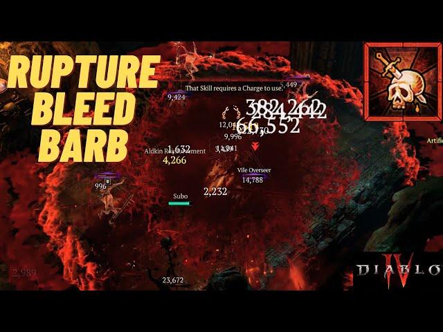 Diablo 4 - Season 6 Mid Game Rupture Bleed Barbarian Build