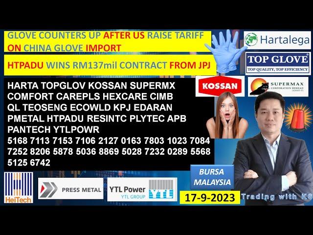 Daily KLSE BURSA UPDATE - 17-9-2024GLOVE COUNTERS UP AFTER US RAISE TARIFF ON CHINA GLOVE IMPORT 