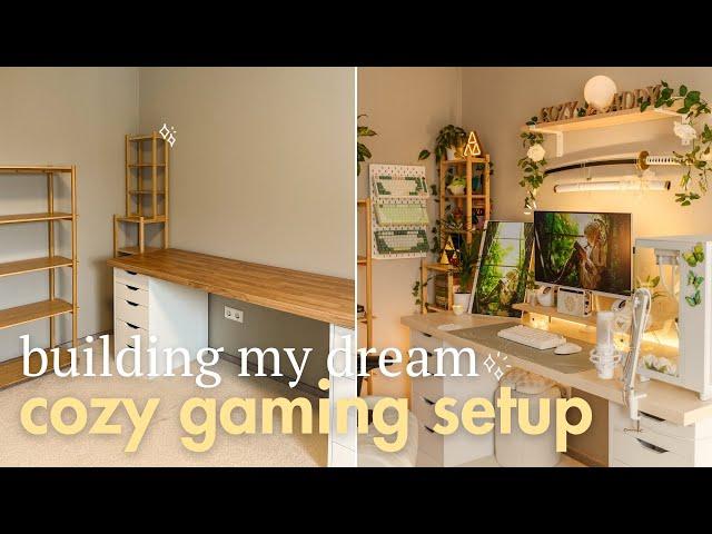 Building my dream cozy gaming setup | Setup tour, DIY affordable monitor stand & cable management