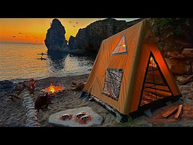 3 Days SOLO CAMPING - BIG CRAB, CATCH and COOK - BUSHCRAFT Tent Shelter - Survival Skills - ASMR