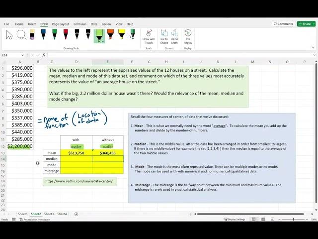 Excel for Intro Statistics #3: Calculating the Mean, Median, Mode, and Midrange