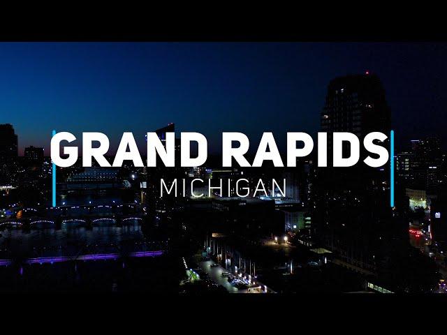 Grand Rapids by night, Michigan | 4K drone video