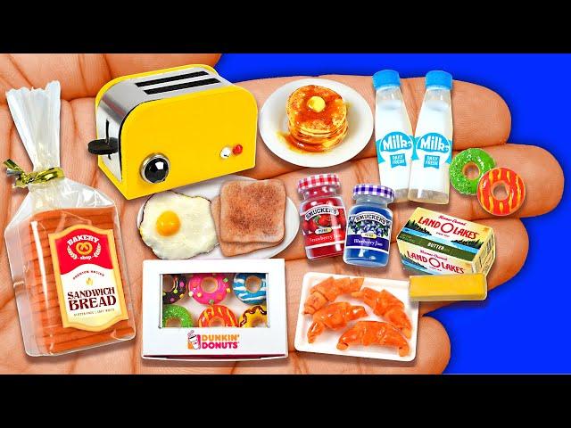 16 DIY Miniature Bread Smuckers Jam Butter Toaster Egg Dunkin Donuts Croissants Milk Bottle Pancakes