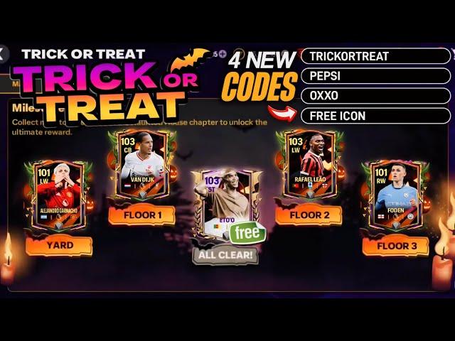 4x REDEEM CODES ! FREE 5x 97-103 TRICK or  TREAT MILESTONES - ICON CHRONICLES & POTM - FC MOBILE 25