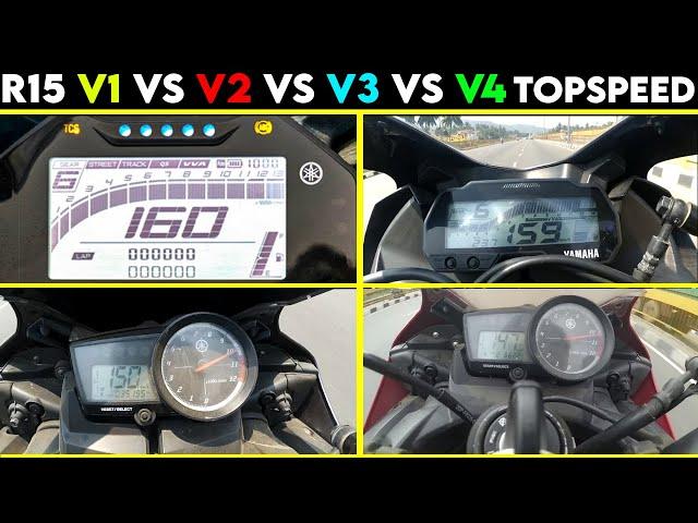 Yamaha R15 V1 vs R15 V2 vs R15 V3 vs R15 V4 | TOPSPEED !!!