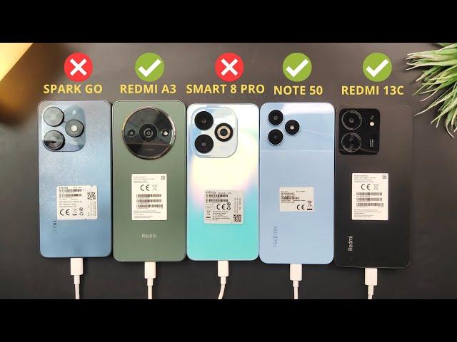 Infinix Smart 8 Pro v Tecno Spark Go 2024 v Realme Note 50 v Redmi A3 v Redmi 13C | Charging Test