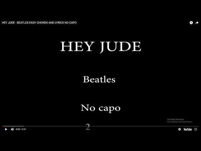 HEY JUDE - BEATLES EASY CHORDS AND LYRICS NO CAPO