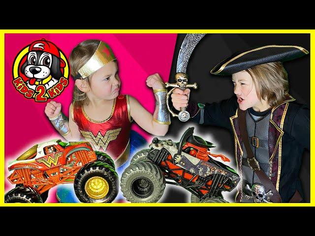 Monster Jam Trucks COME ALIVE! ️ Pirate's Curse vs Wonder Woman ⭐️ DIY Stadium FREESTYLE Highlights