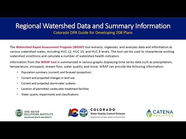 Regional Watershed Data and Summary Information (Colorado)