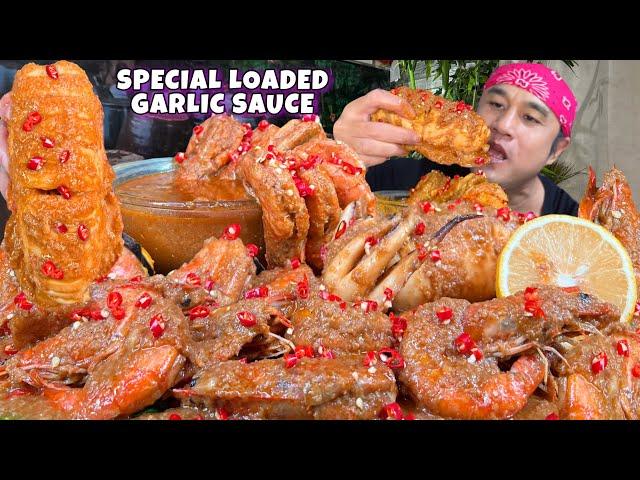 Spicy Giant Squid & Shrimp with Special Loaded Garlic Sauce Mukbang