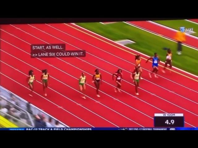 Kemba Nelson beats Celera Barnes 100m 11.05 PAC-12 Final