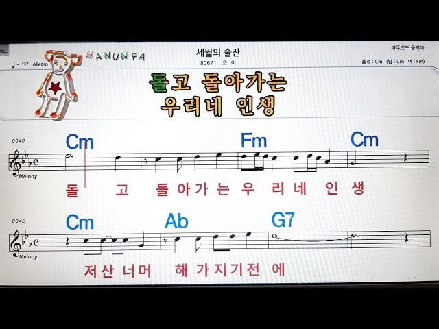 세월의 술잔/조이노래방, 코드 큰 악보, 반주 가라오케, 가사Karaoke, Sheet Music, Chord, Lyrics , MR