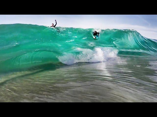 CHARGING SHALLOW SANDBAR SLAB WAVE AND FINLESS SURF! (RAW Bonus Footage)