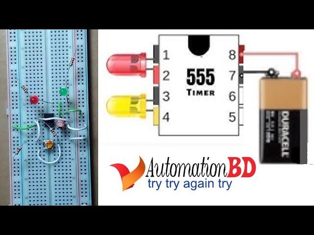 Flashing led circuit using 555 timer IC by Automation BD