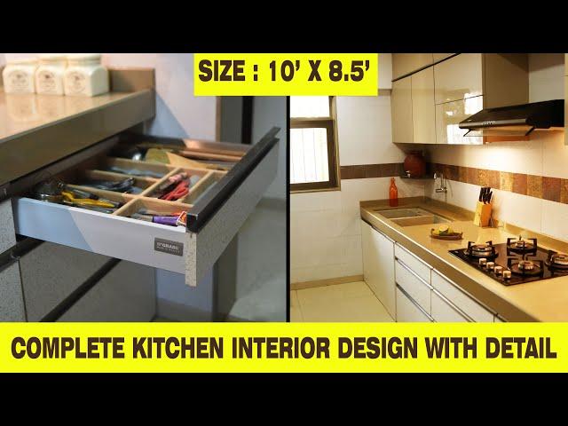 Complete Kitchen Interior Design with Detail Sizes 2020 I 10 feet x 8.5 feet किचन की डिजाइन in Hindi