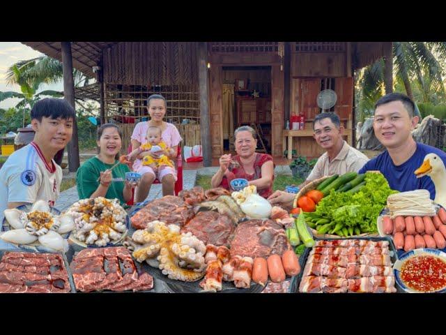 Làm Tiệc Buffet Thịt Nướng Hải Sản Kim Chi Hàn Quốc Ăn Cùng Cha Mẹ Anh Chị Hai Ngoài Nhà Mới