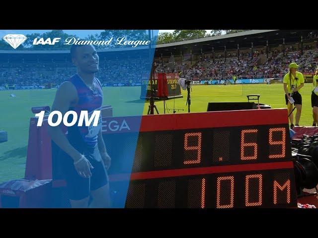 Andre de Grasse wins the Men's 100m in 9.69!!!!!!! - IAAF Diamond League Stockholm 2017