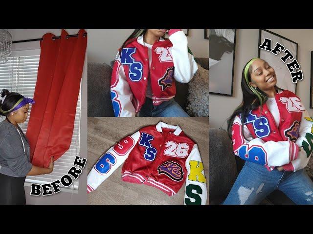 DIY VARSITY JACKET OUT OF CURTAINS | RECREATING CELEB LOOKS FOR LESS | CLOTHING TRANSFORMATION VIDEO