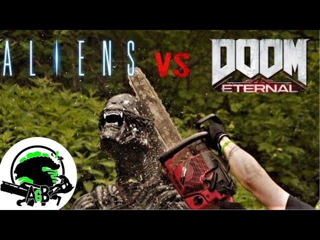 DOOM ETERNAL CHAINSAW VS. ALIEN COVENANT XENOMORPH IN REAL LIFE! AlienGoBoom