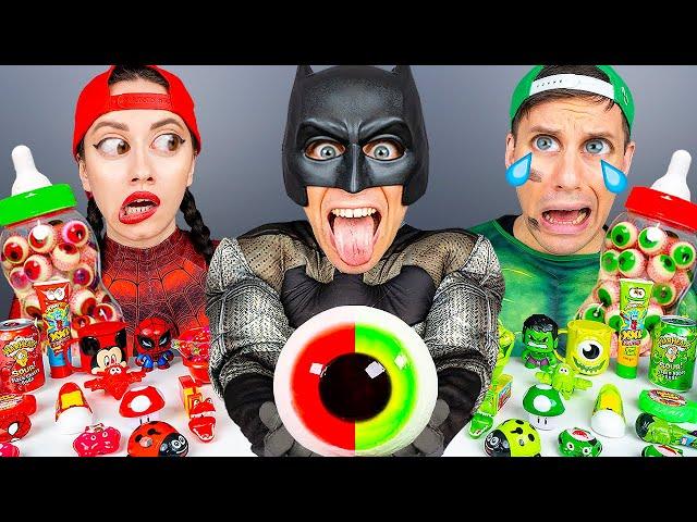 ASMR MUKBANG for Superheroes Color food challenge 레드 그린 푸드 챌린지 Red vs Green dessert HUBALAND