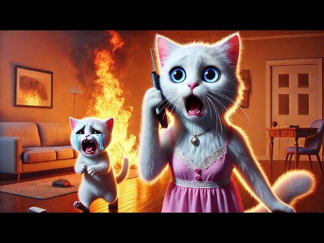 Kitten set House on Fire! #cat #cute #ai #catlover #catvideos #cutecat #aiimages #aicat