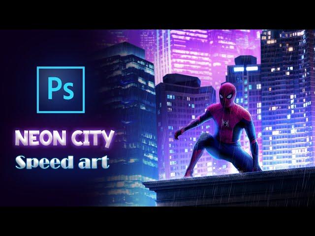 Create a Neon City in Photoshop | Cyberpunk Theme Photo Manipulation Speed Art