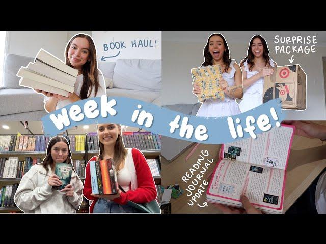 weekly vlog  book shopping + haul, surprise package unboxing & reading journal update! 