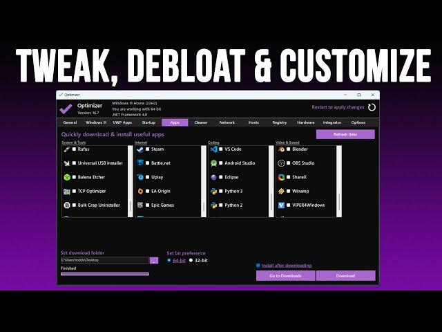 Tweak, Debloat, Customize and Clean your Windows PC with the Free Optimizer Tool