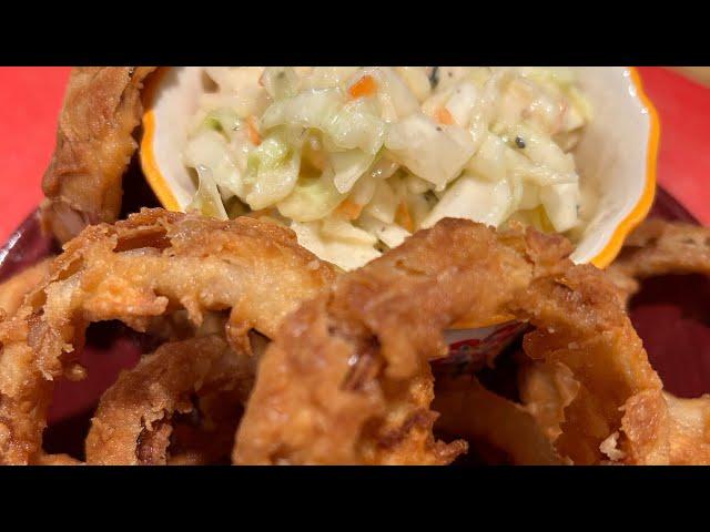 Homemade Onion Rings and Coleslaw