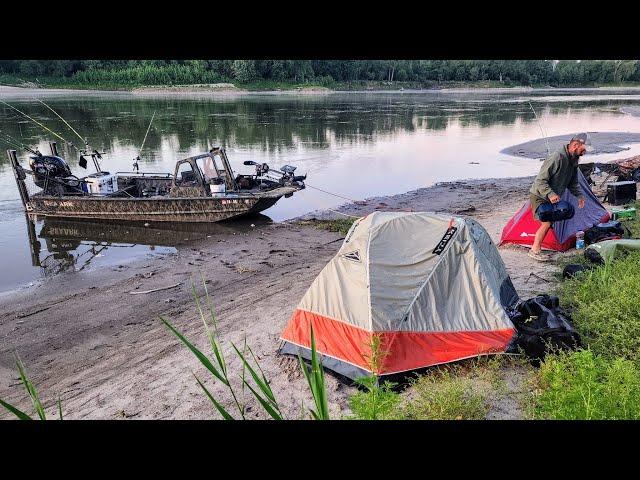 Sandbar Camping for BIG FISH!! (River Fishing and Cooking)